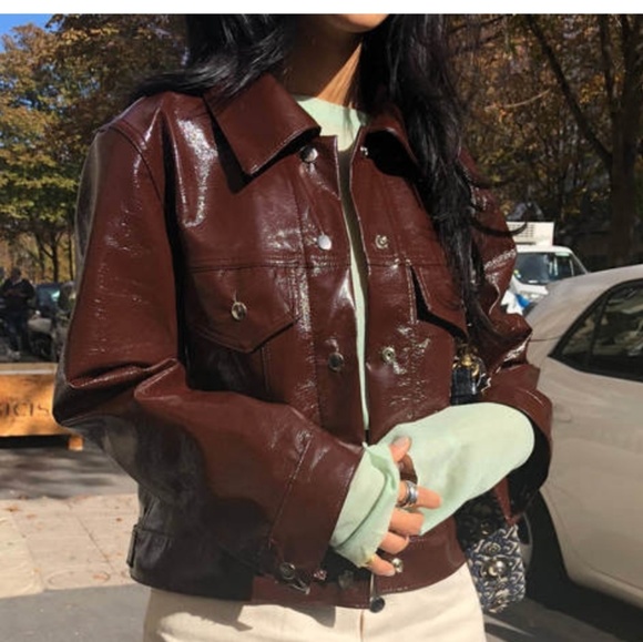 Jackets & Blazers - Brown Faux Leather Snap Jacket
